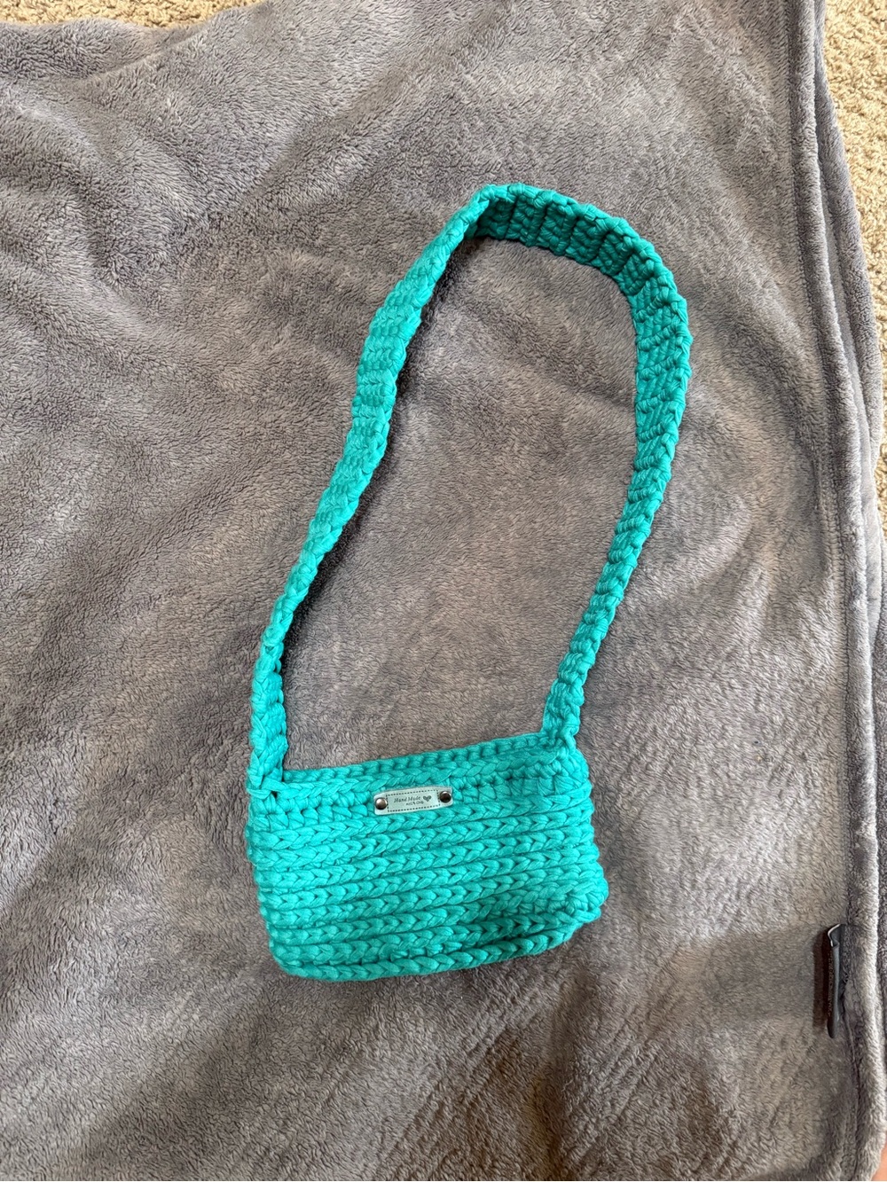 Handmade Teal Crochet Crossbody Bag